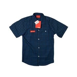 Ducati Shirt Boys Youth 11/12 Teal Blue Gingham Check Cotton Plaid Short Sleeve